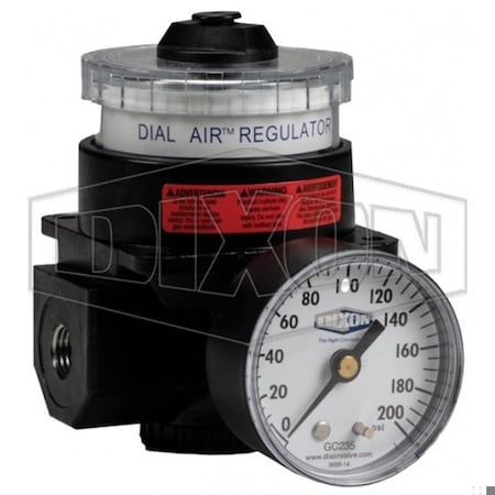 Dixon Wilkerson by Dial Air Regulator with GC230 Gauge, 1/2 in NPT/BSPP-G, 0 to 160 psig Adjustable Pressu R21-04RG